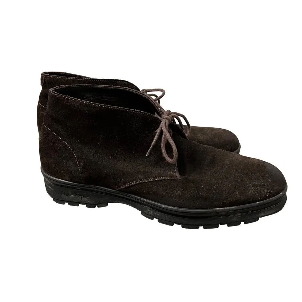 Salvatore Ferragamo Mens Deep Brown Suede Ankle Chukka Boots Size 9 E Wide